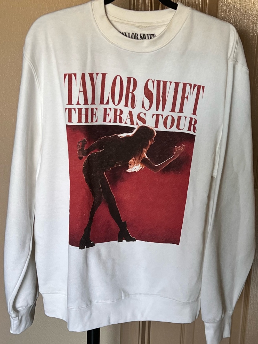 Taylor Swift White Crewneck with Red 'The Eras Tour' Graphic